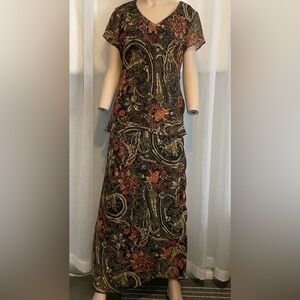 Tradition two piece top and skirt orange rust and kaki flecks of gold size 8